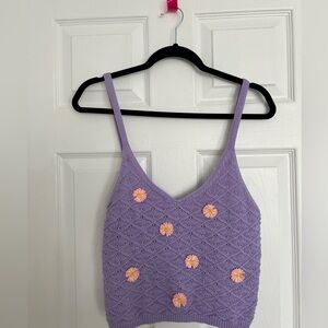 Purple Pink Floral Crochet Crop Tank